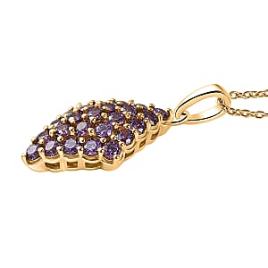 EverTrue Simulated Amethyst Color Diamond Pendant in 18K YG Plated with ION Plated YG Stainless Steel Necklace 20 Inches