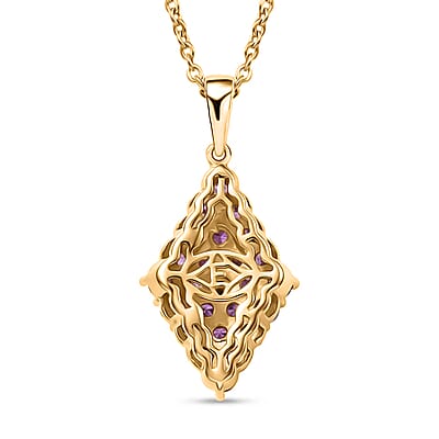 EverTrue Simulated Amethyst Color Diamond Pendant in 18K YG Plated with ION Plated YG Stainless Steel Necklace 20 Inches