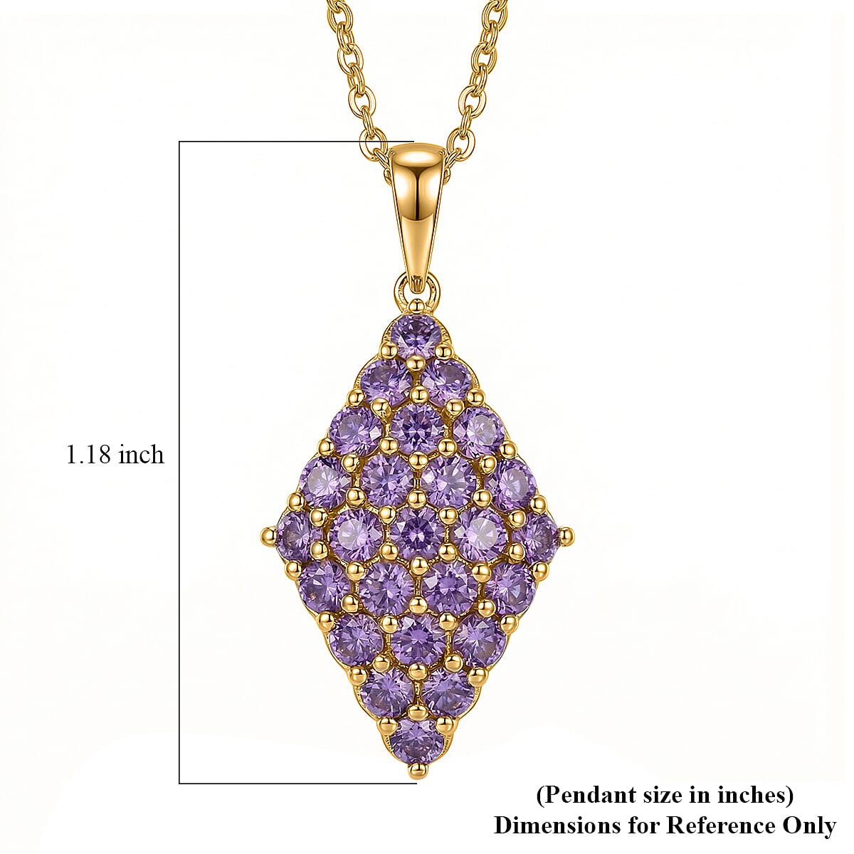 EverTrue Simulated Amethyst Color Diamond Pendant in 18K YG Plated with ION Plated YG Stainless Steel Necklace 20 Inches