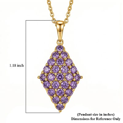 EverTrue Simulated Amethyst Color Diamond Pendant in 18K YG Plated with ION Plated YG Stainless Steel Necklace 20 Inches