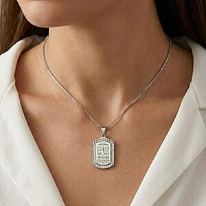 Simulated Diamond 0.85 ctw Lords Prayer Pendant Necklace 22 Inches in Stainless Steel 