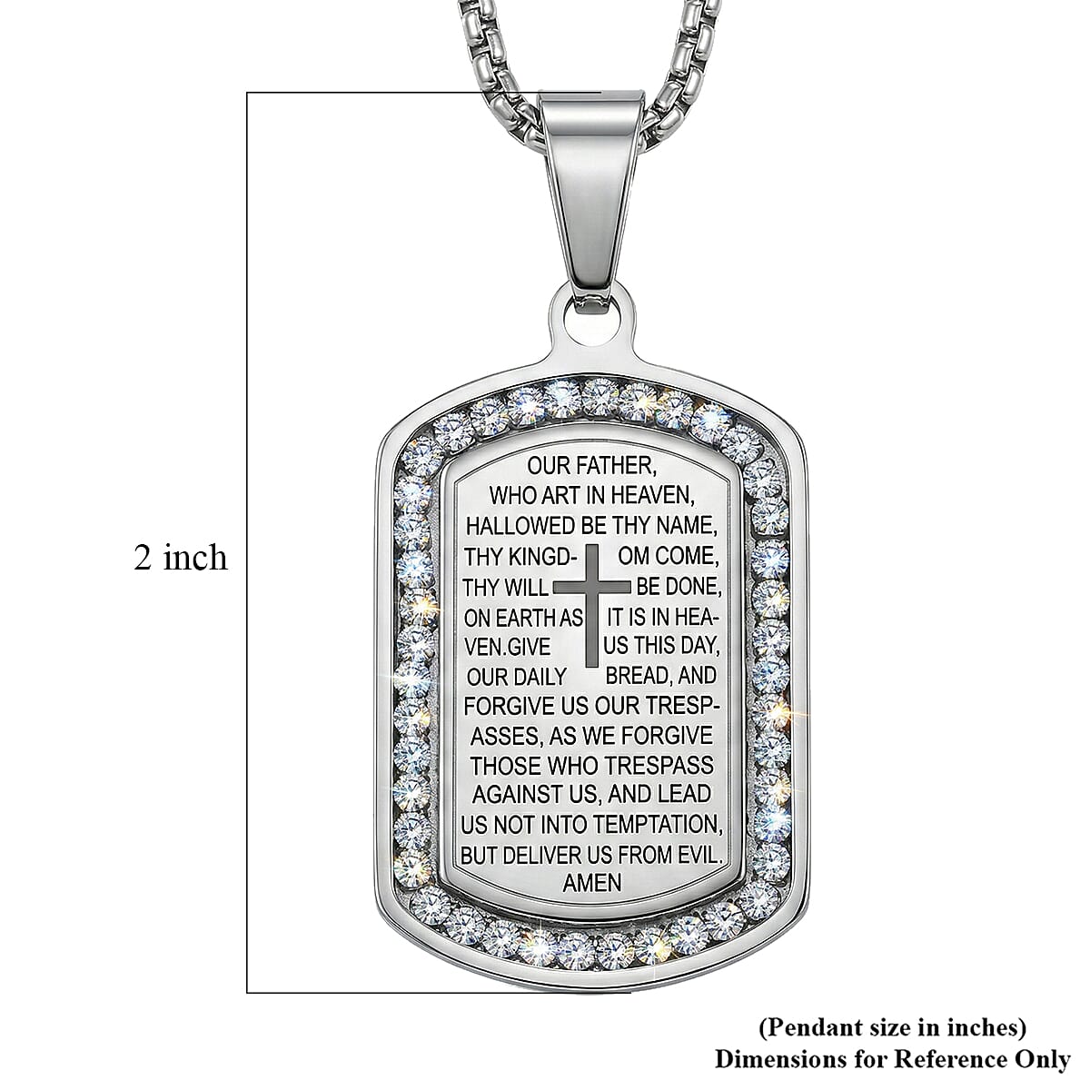 Simulated Diamond 0.85 ctw Lords Prayer Pendant Necklace 22 Inches in Stainless Steel 