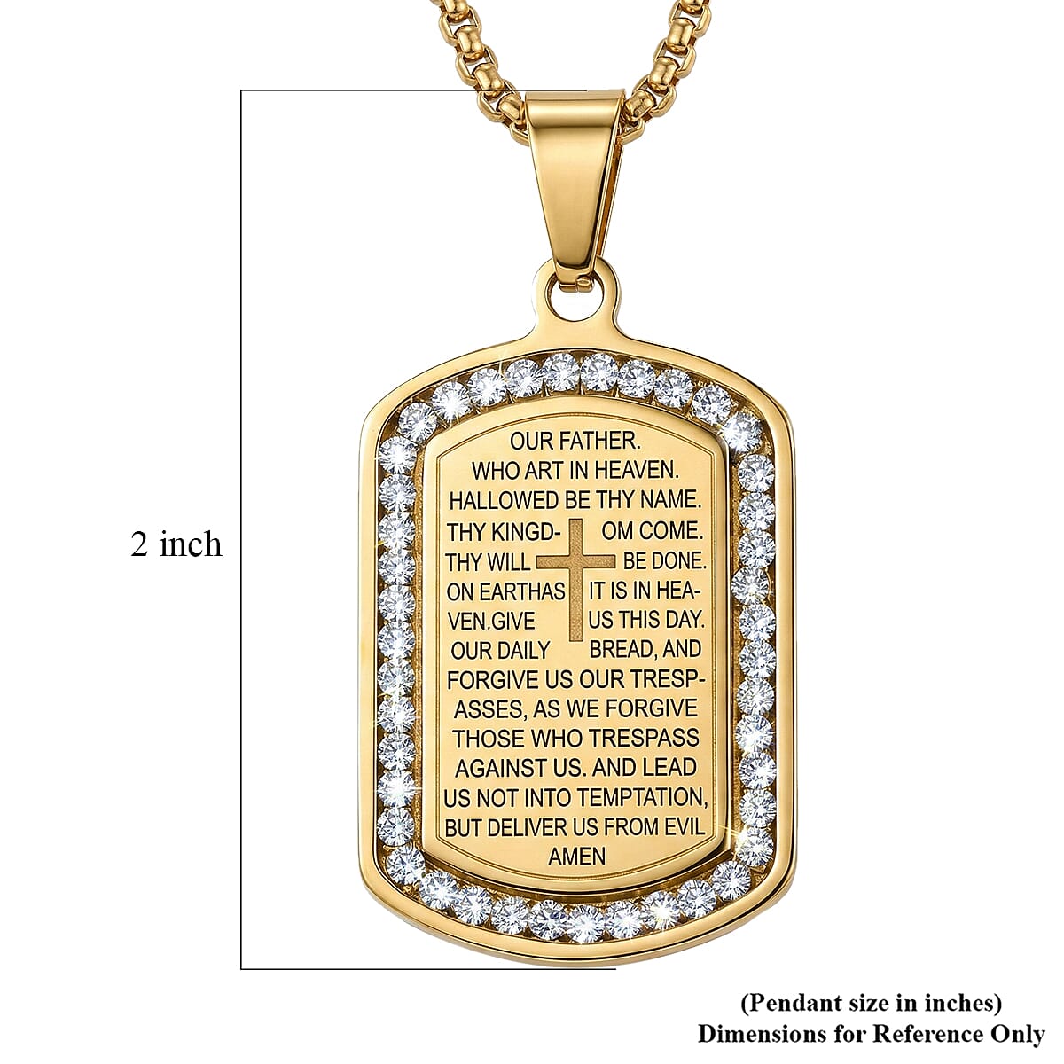 Simulated Diamond 0.85 ctw Lords Prayer Pendant Necklace 22 Inches in ION Plated YG Stainless Steel image number 4