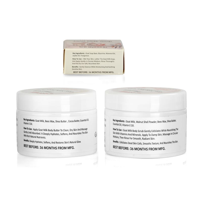 Marigold and Lotus Goat Milk Gentle Skin Set (Body scrub7.5oz, Body Butter 7.05oz, & Bar Soap 3.53oz)