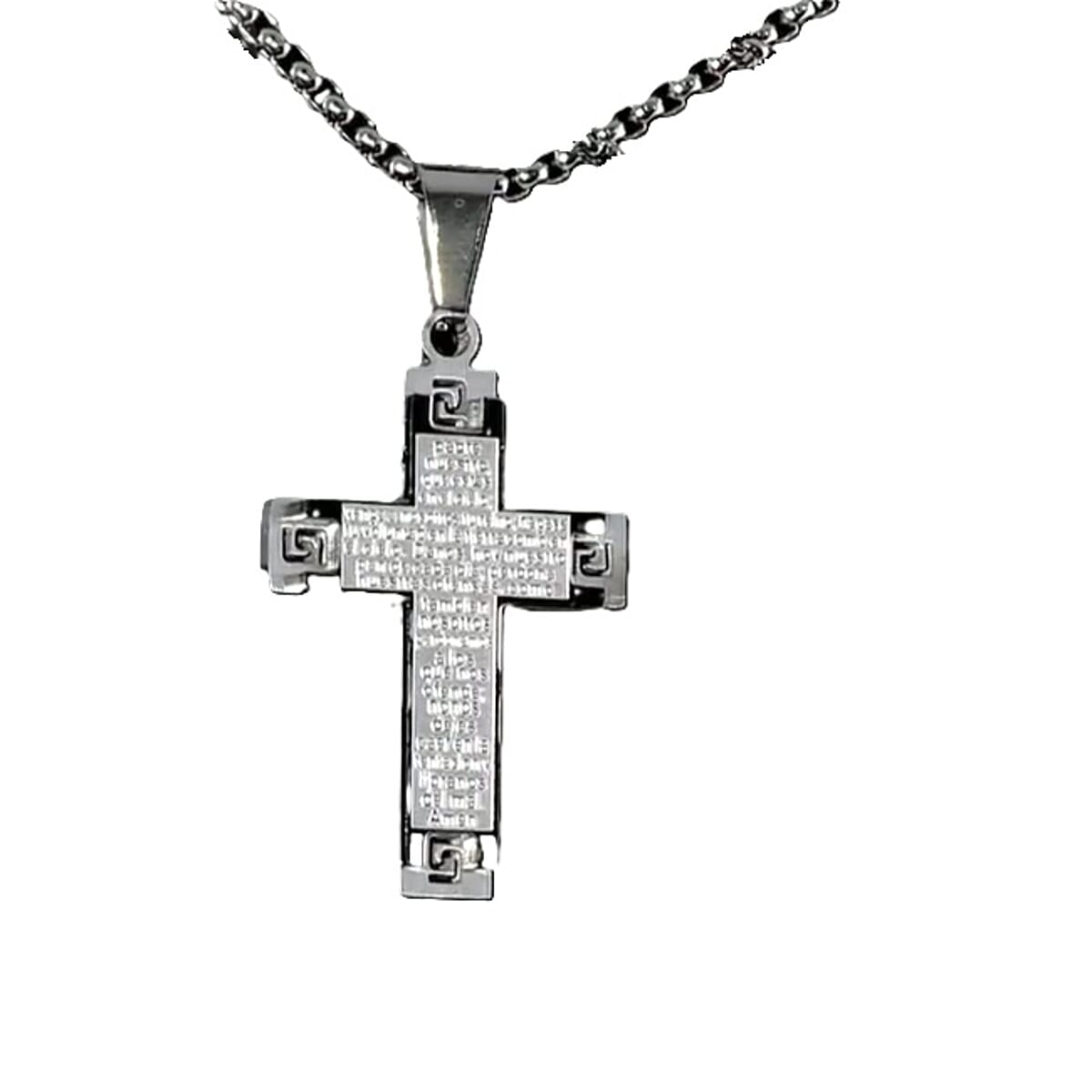 Lord Prayer Cross Pendant Necklace in Stainless Steel 22 Inches image number 0