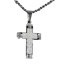 Lord Prayer Cross Pendant Necklace in Stainless Steel 22 Inches