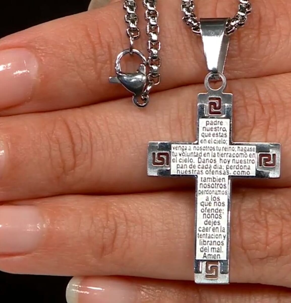 Lord Prayer Cross Pendant Necklace in Stainless Steel 22 Inches image number 1