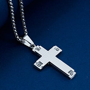 Lord Prayer Cross Pendant Necklace in Stainless Steel 22 Inches