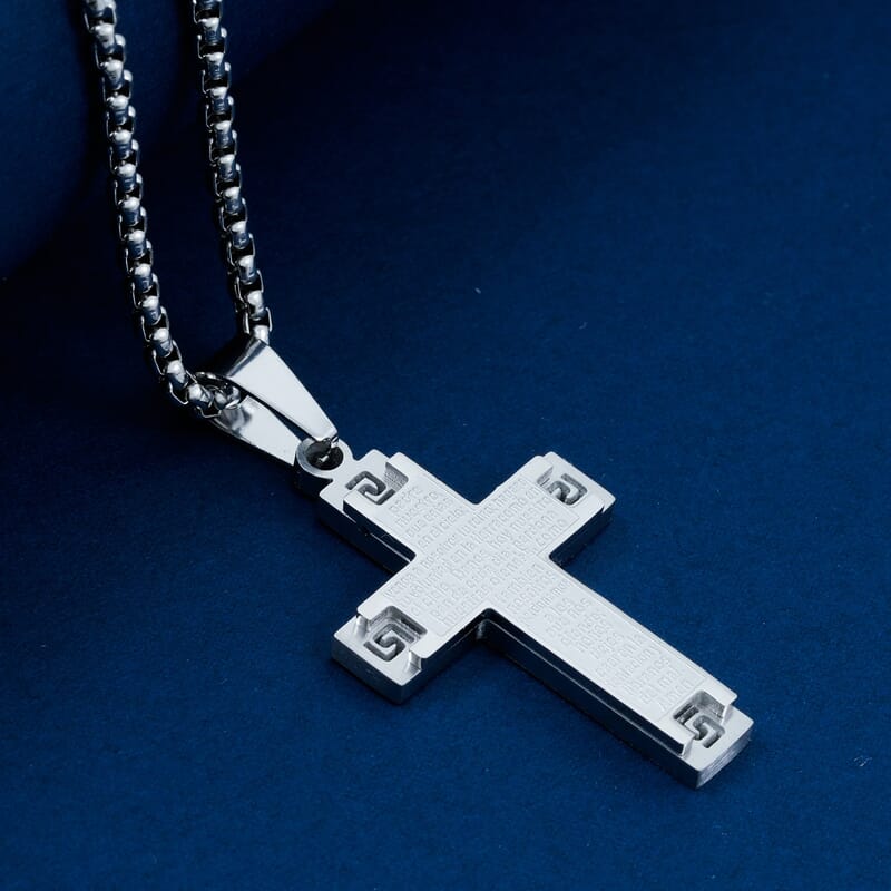 Lord Prayer Cross Pendant Necklace in Stainless Steel 22 Inches