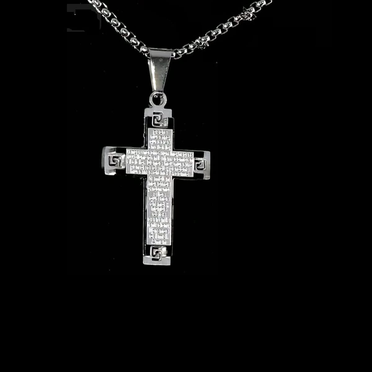 Lord Prayer Cross Pendant Necklace in Stainless Steel 22 Inches image number 2