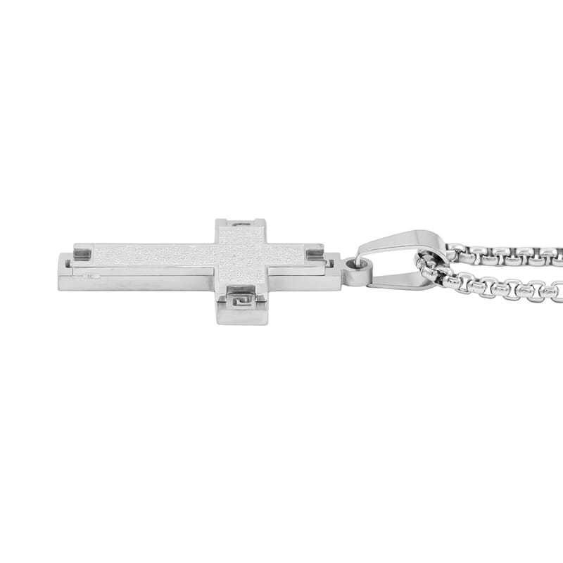 Lord Prayer Cross Pendant Necklace in Stainless Steel 22 Inches
