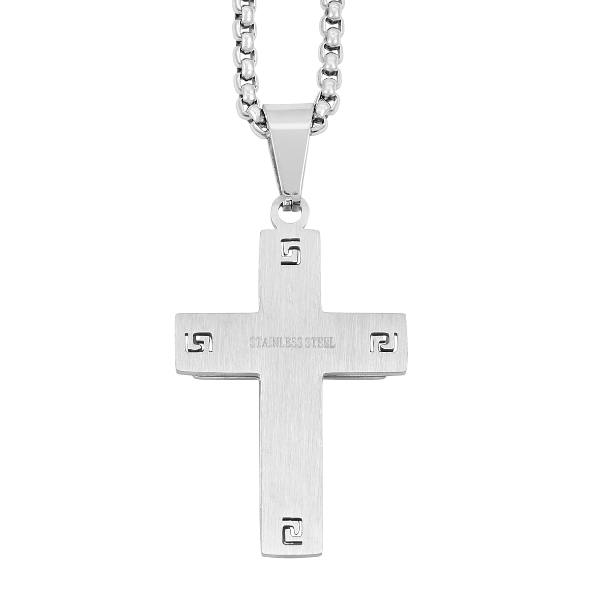Lord Prayer Cross Pendant Necklace in Stainless Steel 22 Inches image number 5