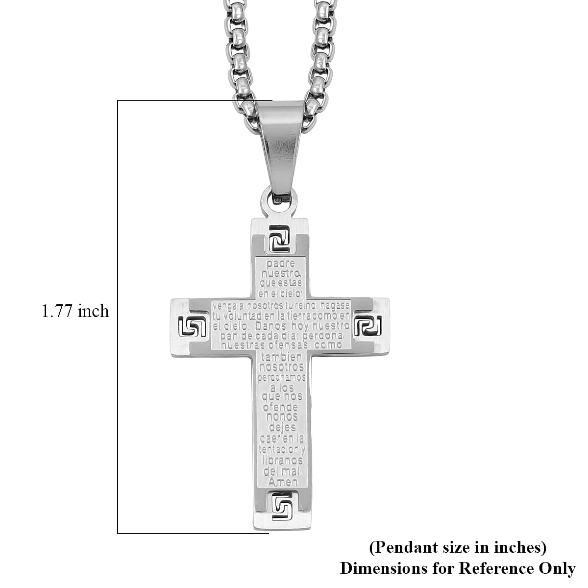 Lord Prayer Cross Pendant Necklace in Stainless Steel 22 Inches image number 6