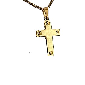 Lord Prayer Cross Pendant Necklace in ION Plated YG Stainless Steel 22 Inches