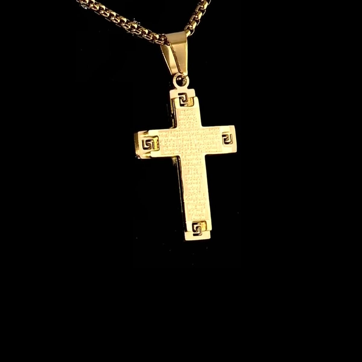 Lord Prayer Cross Pendant Necklace in ION Plated YG Stainless Steel 22 Inches image number 1