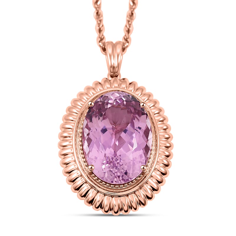 Certified & Appraised AAA Martha Rocha Kunzite 15.11 ctw Pendant Necklace in 10K Rose Gold 6.43 Grams 18 Inches
