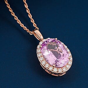 Certified & Appraised AAA Martha Rocha Kunzite and Luxuriant Lab Grown Diamond E-F VS 14.00 ctw Pendant Necklace in 10K Rose Gold 5.55 Grams 18 Inches