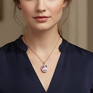 Certified & Appraised AAA Martha Rocha Kunzite and Luxuriant Lab Grown Diamond E-F VS 14.00 ctw Pendant Necklace in 10K Rose Gold 5.55 Grams 18 Inches