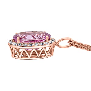 Certified & Appraised AAA Martha Rocha Kunzite and Luxuriant Lab Grown Diamond E-F VS 14.00 ctw Pendant Necklace in 10K Rose Gold 5.55 Grams 18 Inches