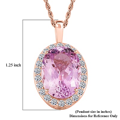 Certified & Appraised AAA Martha Rocha Kunzite and Luxuriant Lab Grown Diamond E-F VS 14.00 ctw Pendant Necklace in 10K Rose Gold 5.55 Grams 18 Inches