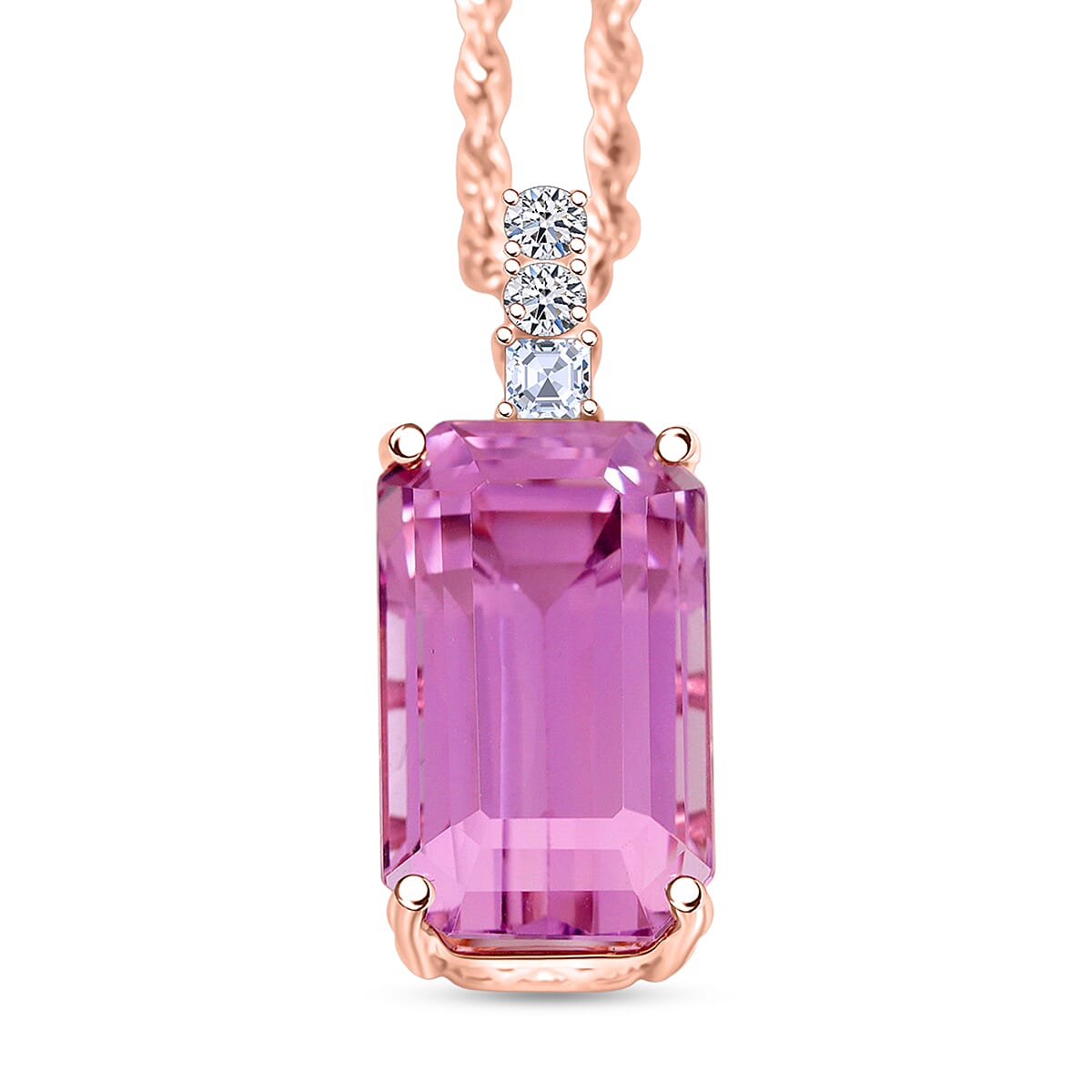 Certified & Appraised AAA Martha Rocha Kunzite and Luxuriant Lab Grown Diamond E-F VS 14.00 ctw Pendant Necklace in 10K Rose Gold 18 Inches image number 0