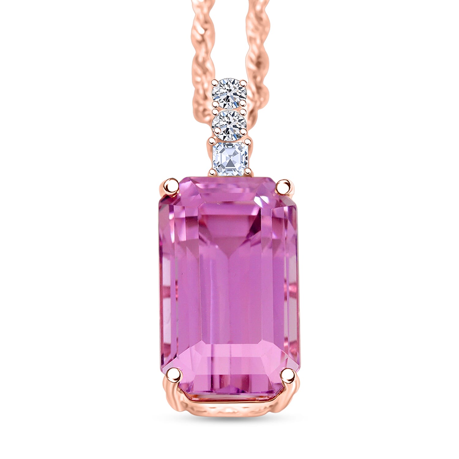 Certified & Appraised AAA Martha Rocha Kunzite and Luxuriant Lab Grown Diamond E-F VS 14.00 ctw Pendant Necklace in 10K Rose Gol
