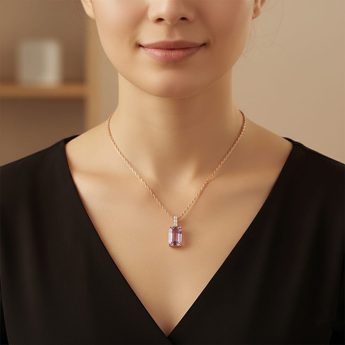 Certified & Appraised AAA Martha Rocha Kunzite and Luxuriant Lab Grown Diamond E-F VS 14.00 ctw Pendant Necklace in 10K Rose Gold 18 Inches image number 2