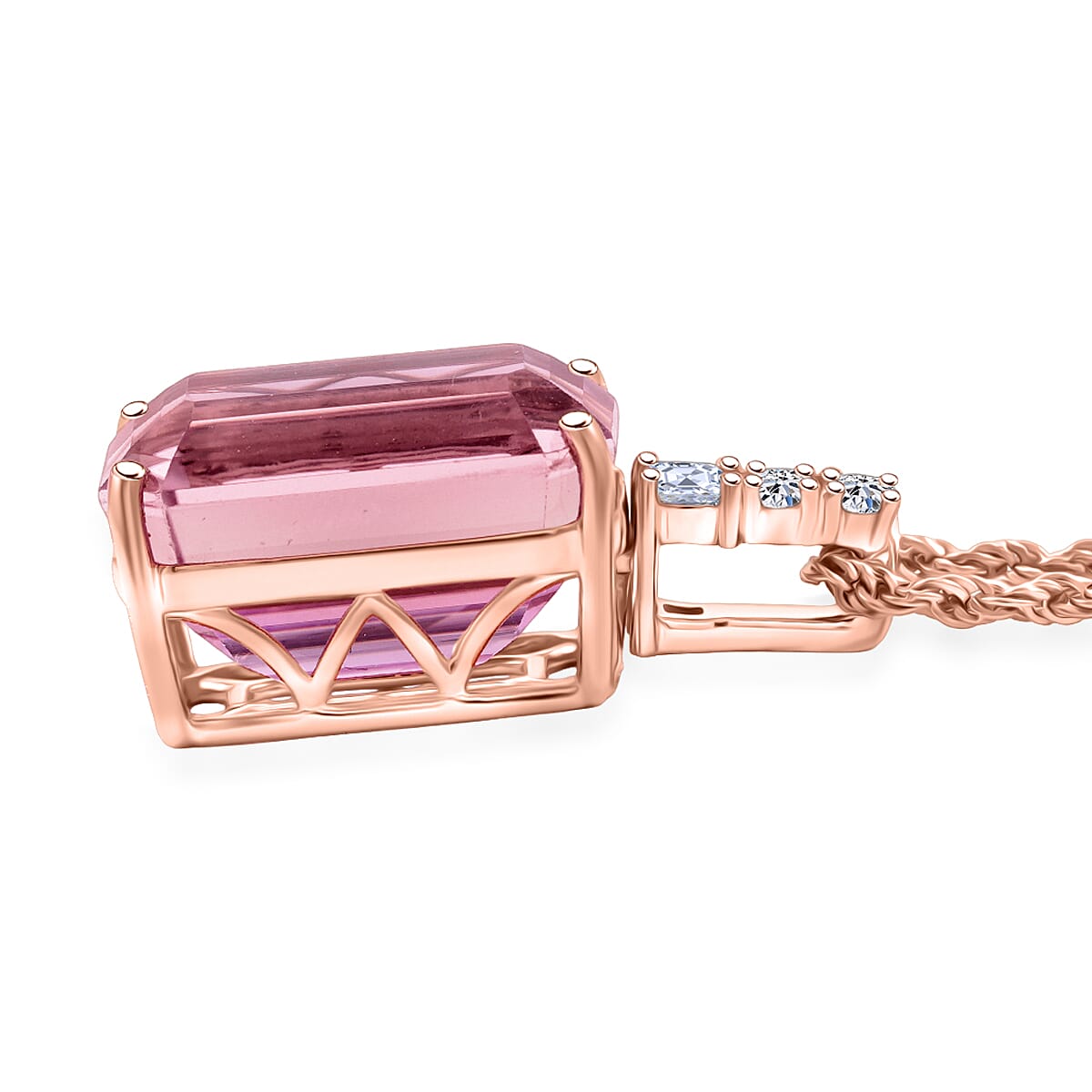 Certified & Appraised AAA Martha Rocha Kunzite and Luxuriant Lab Grown Diamond E-F VS 14.00 ctw Pendant Necklace in 10K Rose Gold 18 Inches image number 3