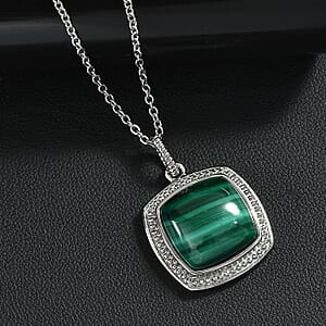 EverTrue African Malachite 12.15 ctw Pendant Necklace in Stainless Steel 20 Inches 