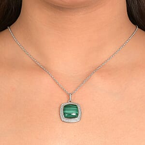 EverTrue African Malachite 12.15 ctw Pendant Necklace in Stainless Steel 20 Inches 