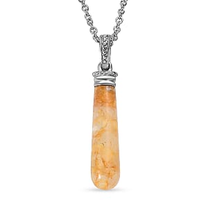 EverTrue Yellow Aventurine 7.00 ctw Pendant Necklace in Stainless Steel 20 Inches 