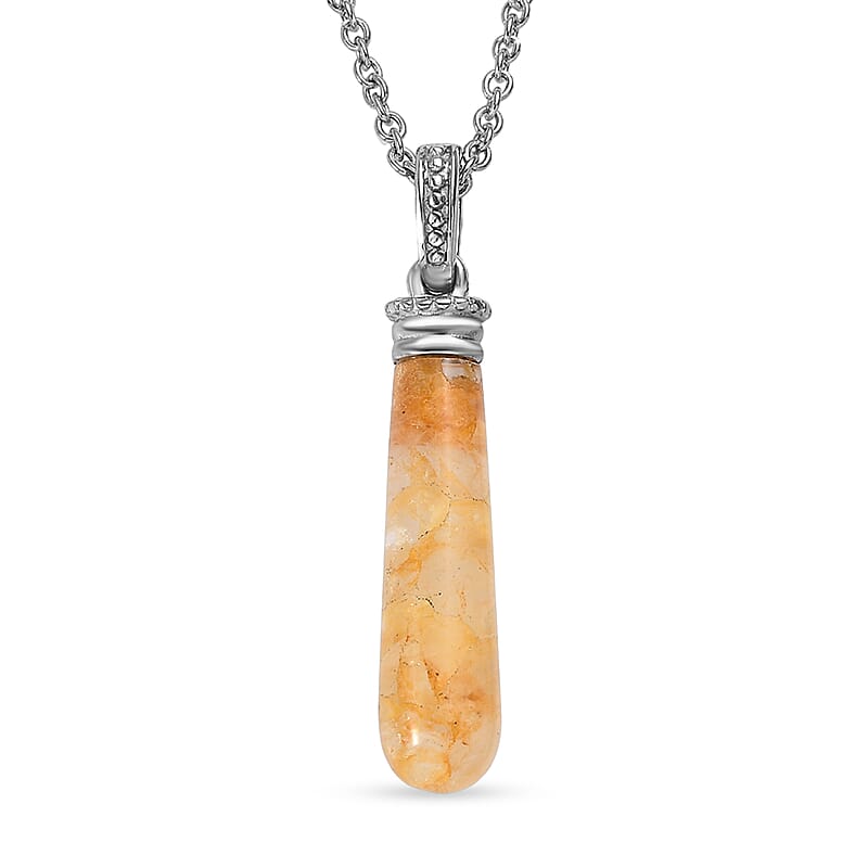 EverTrue Yellow Aventurine 7.00 ctw Pendant Necklace in Stainless Steel 20 Inches