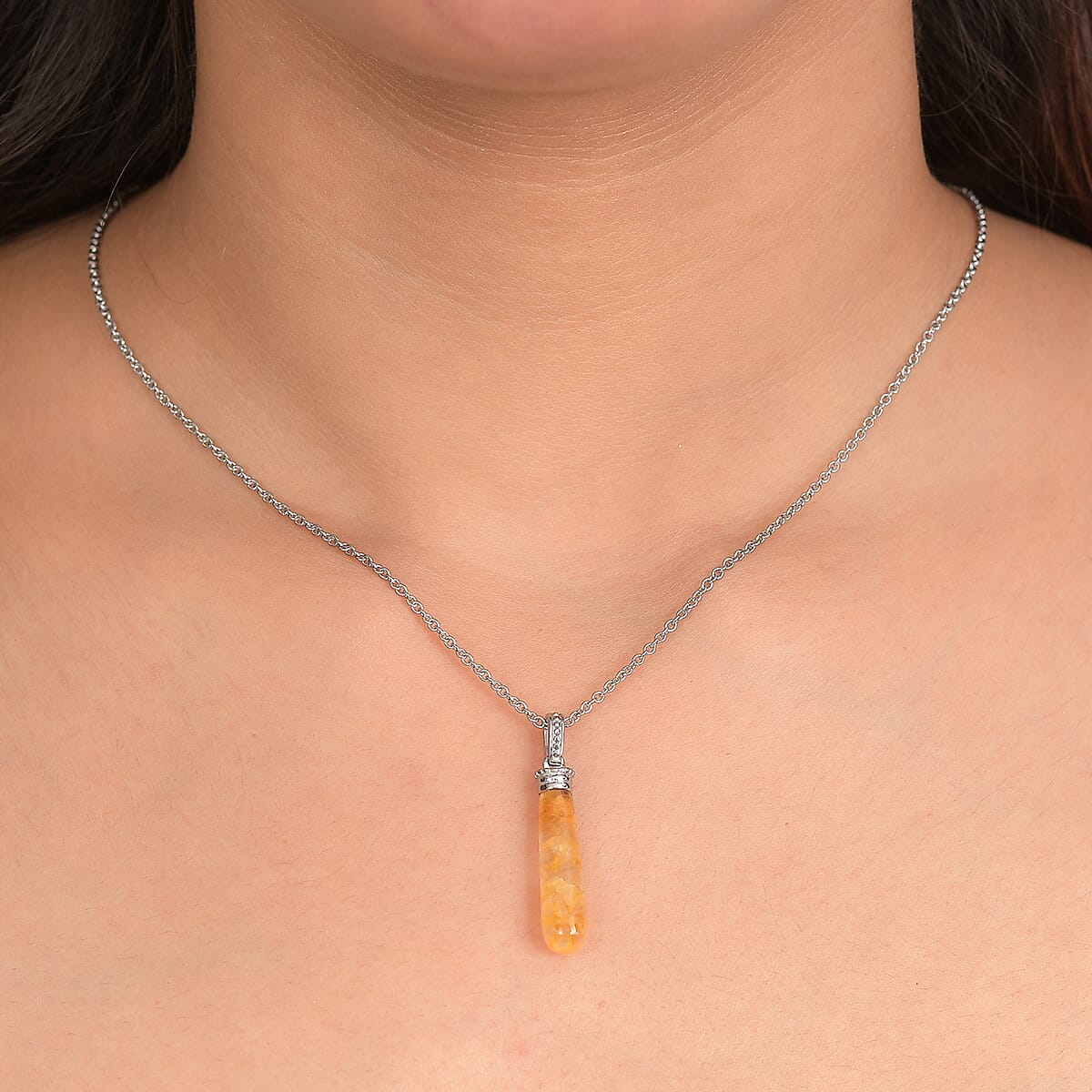EverTrue Yellow Aventurine 7.00 ctw Pendant Necklace in Stainless Steel 20 Inches  image number 2