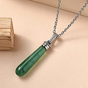 EverTrue Green Aventurine 6.50 ctw Pendant Necklace in Stainless Steel 20 Inches 