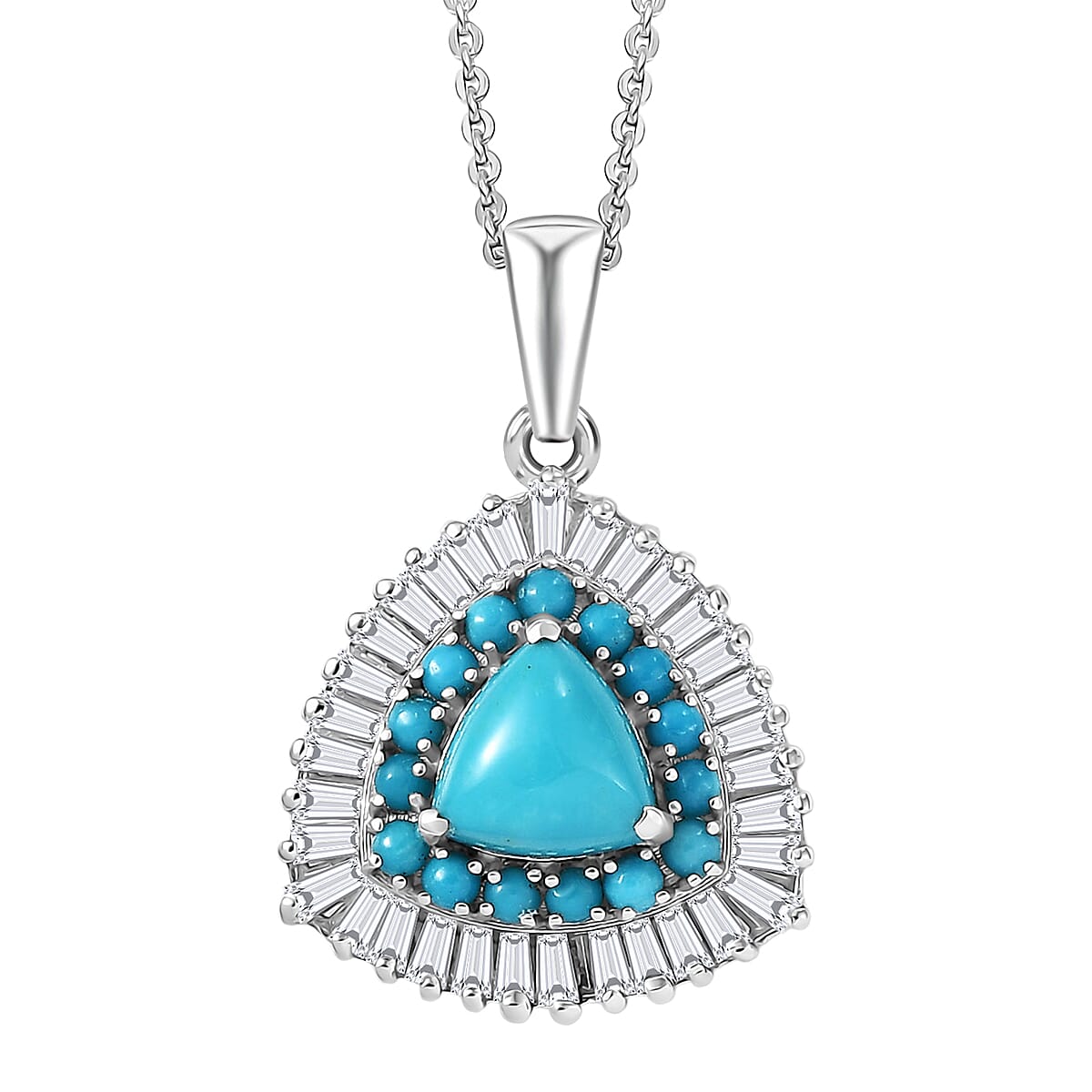 D'Joy Sleeping Beauty Turquoise and Moissanite 3.35 ctw Crown Glow Pendant Necklace in Rhodium Over Sterling Silver 20 Inches (Del. in 7-10 Days)  image number 0
