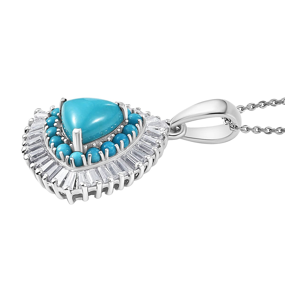 D'Joy Sleeping Beauty Turquoise and Moissanite 3.35 ctw Crown Glow Pendant Necklace in Rhodium Over Sterling Silver 20 Inches (Del. in 7-10 Days)  image number 3