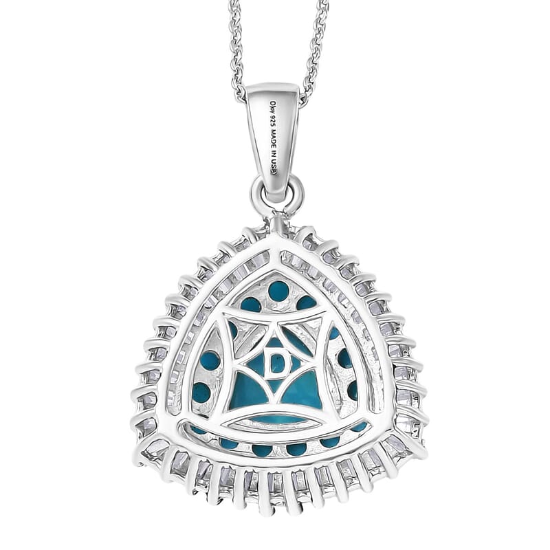 D'Joy Sleeping Beauty Turquoise, Moissanite Pendant Necklace in Rhodium Over Sterling Silver 3.35 ctw (20 Inches)