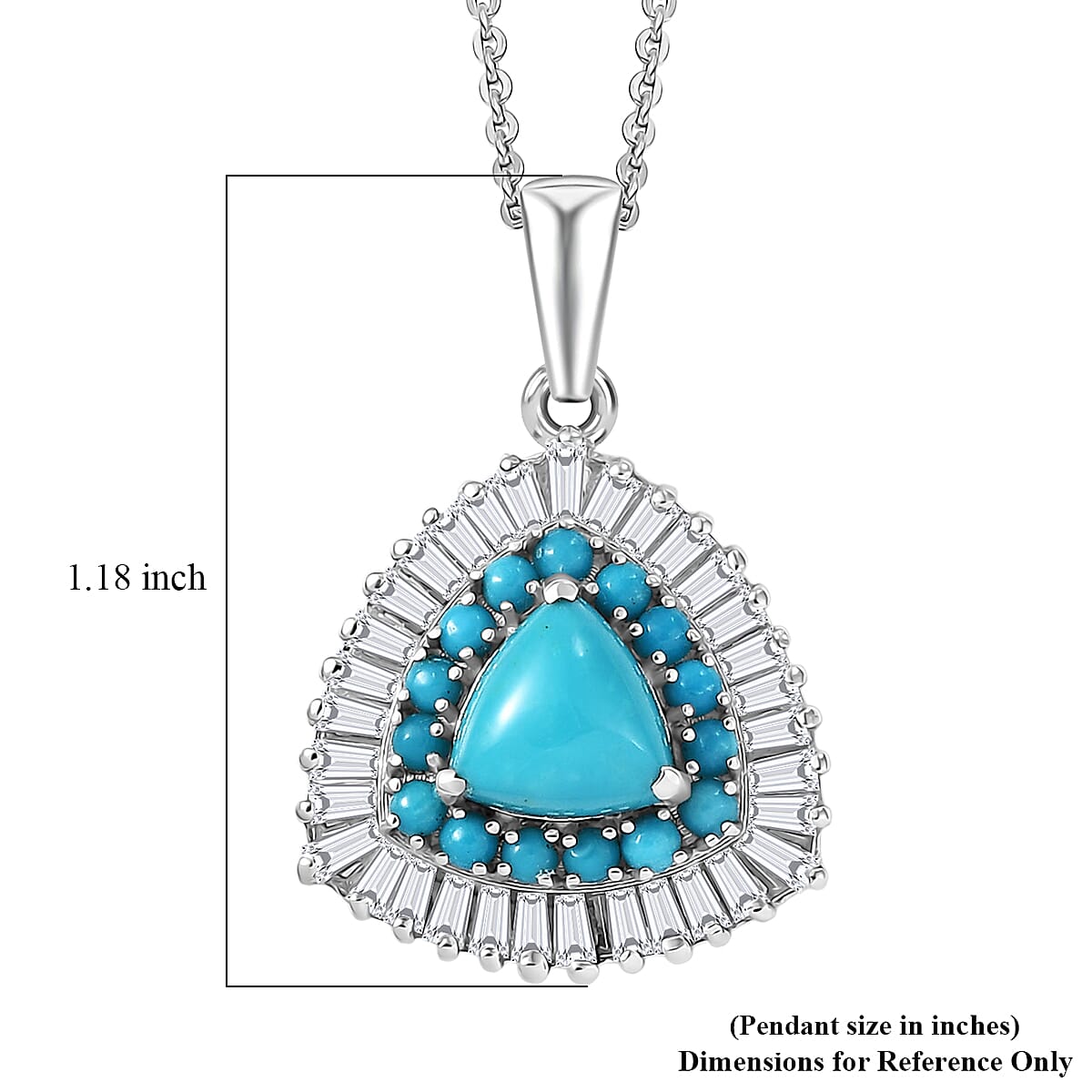 D'Joy Sleeping Beauty Turquoise and Moissanite 3.35 ctw Crown Glow Pendant Necklace in Rhodium Over Sterling Silver 20 Inches (Del. in 7-10 Days)  image number 5