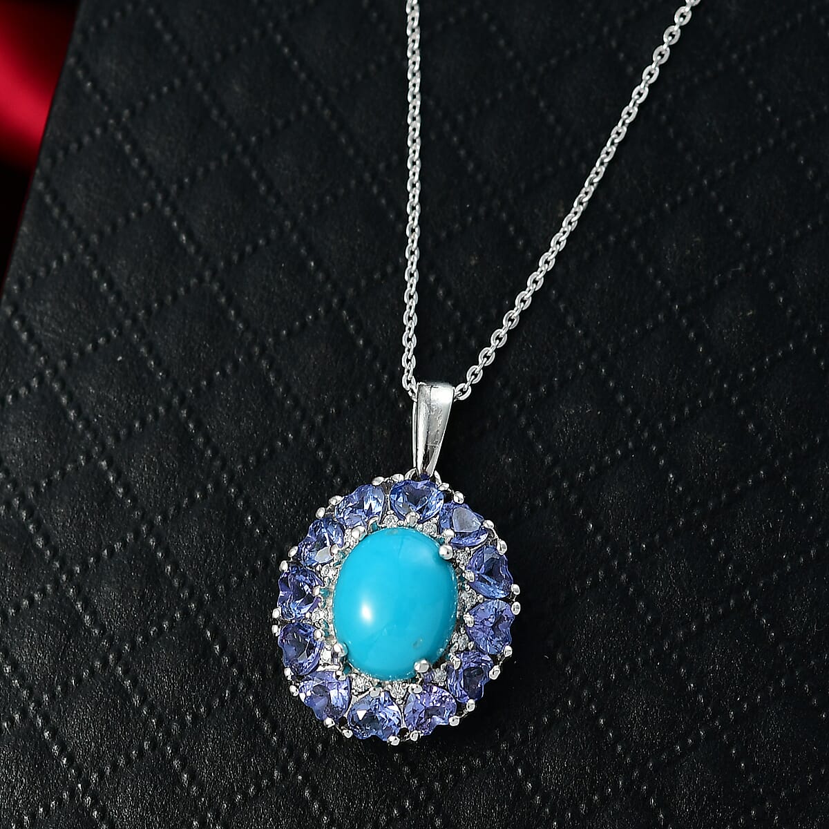 D'Joy Sleeping Beauty Turquoise and Multi Gemstone 4.50 ctw Royale Bloom Pendant Necklace in Rhodium Over Sterling Silver 20 Inches image number 1