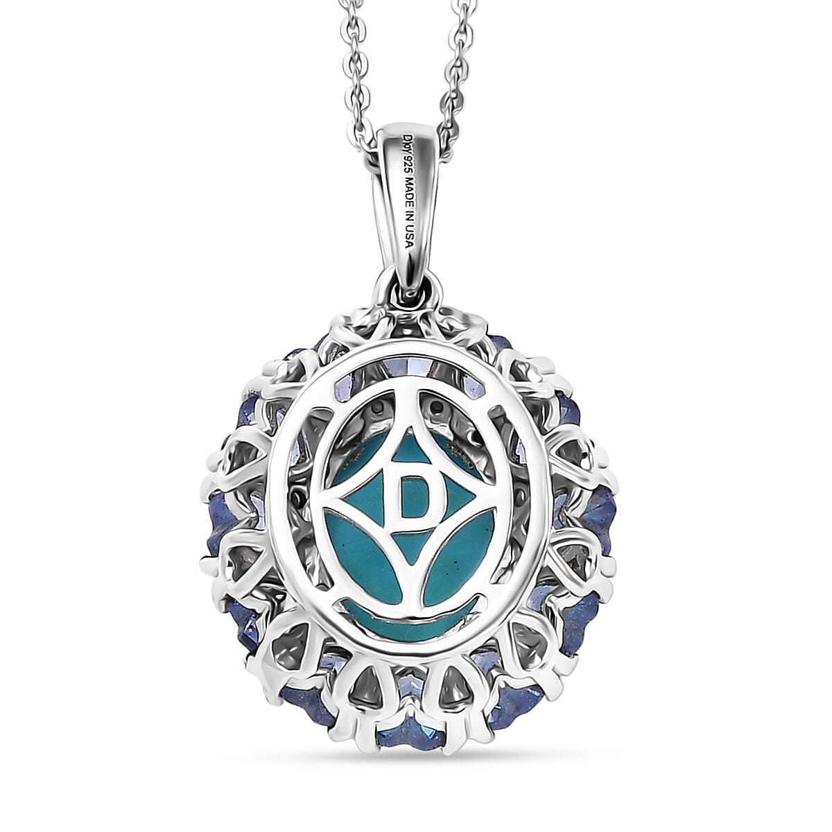 D'Joy Sleeping Beauty Turquoise and Multi Gemstone 4.50 ctw Royale Bloom Pendant Necklace in Rhodium Over Sterling Silver 20 Inches image number 4