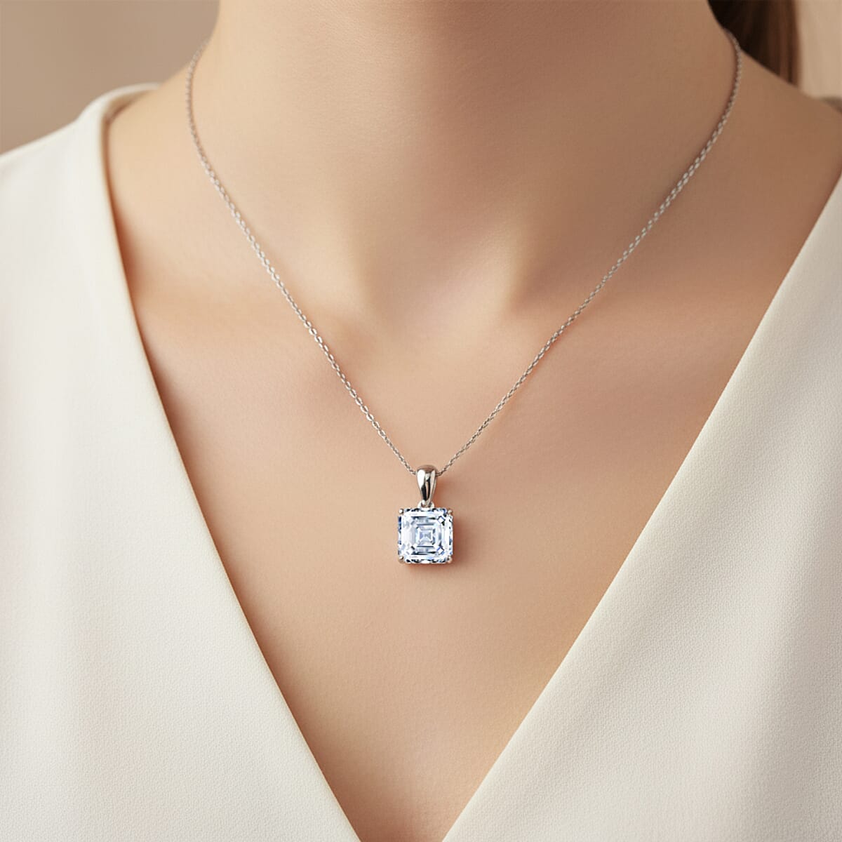  IGI Certified Luxuriant Asscher Cut Lab Grown Diamond E-F VS 5.00 ctw Solitaire Pendant Necklace in 950 Platinum 4.90 Grams 20 Inches  image number 2