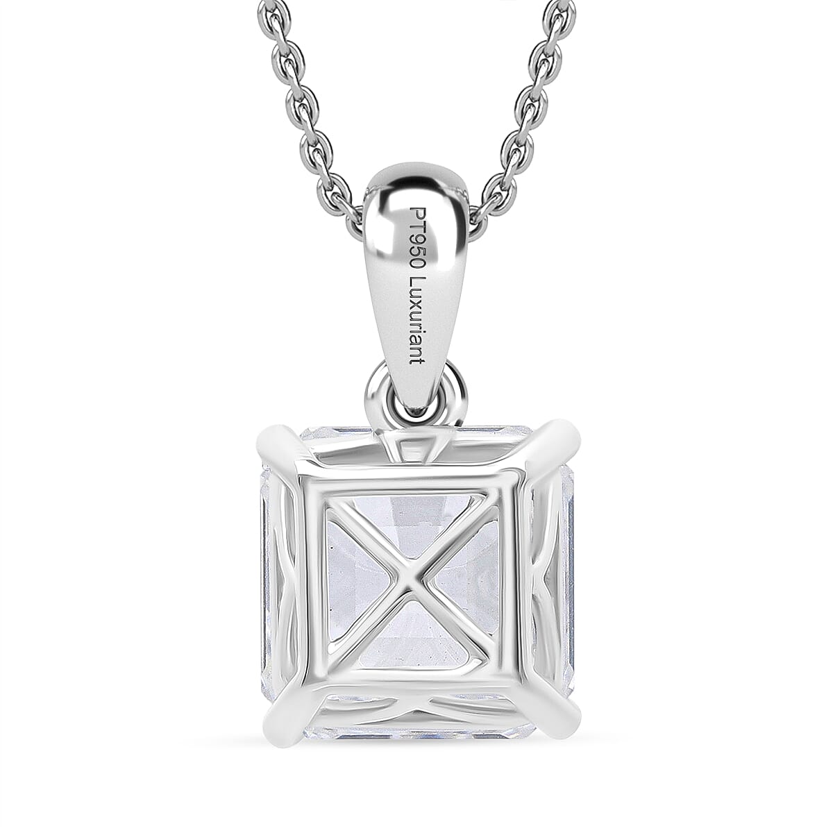  IGI Certified Luxuriant Asscher Cut Lab Grown Diamond E-F VS 5.00 ctw Solitaire Pendant Necklace in 950 Platinum 4.90 Grams 20 Inches  image number 4