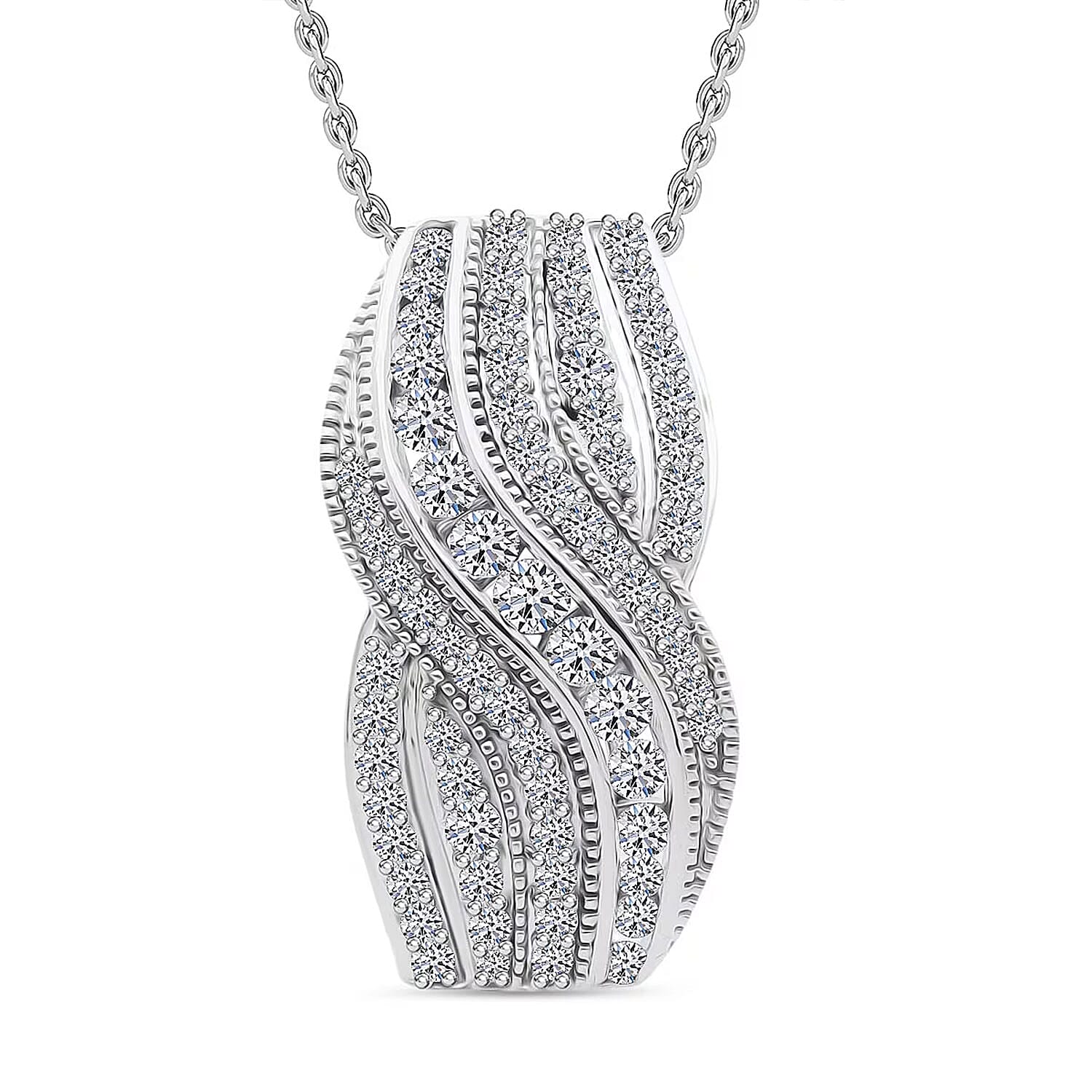 Luxuriant Lab Grown Diamond G-H SI 1.00 ctw Pendant Necklace in Rhodium Over Sterling Silver 20 Inches