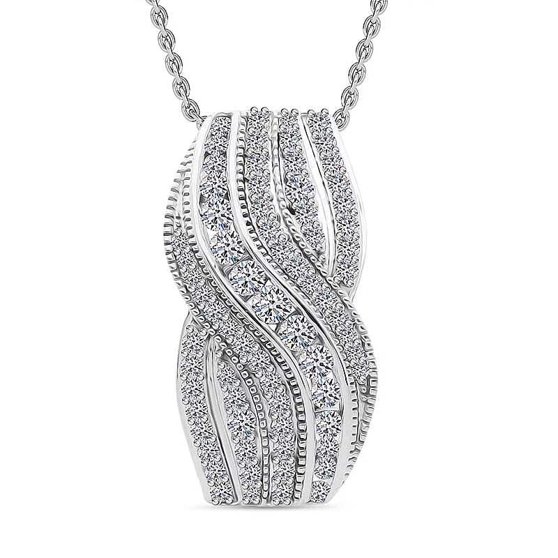 Luxuriant Lab Grown Diamond G-H SI 1.00 ctw Pendant Necklace in Rhodium Over Sterling Silver 20 Inches