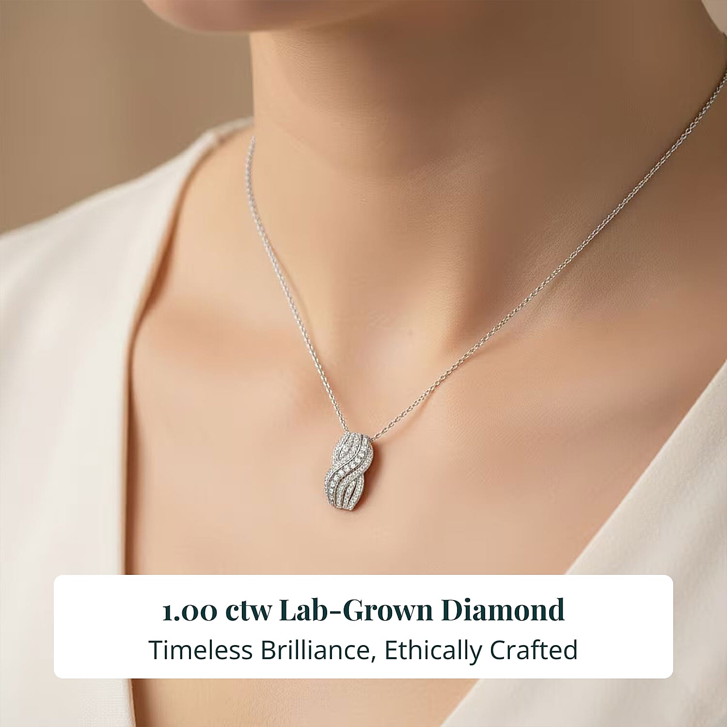 Luxuriant Lab Grown Diamond G-H SI 1.00 ctw Pendant Necklace in Rhodium Over Sterling Silver 20 Inches