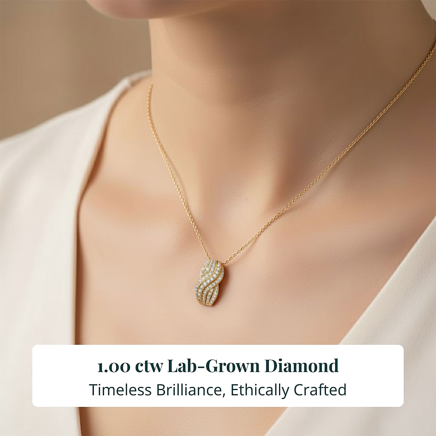 Luxuriant Lab Grown Diamond G-H SI 1.00 ctw Pendant Necklace in 18K Vermeil Yellow Gold Over Sterling Silver 20 Inches