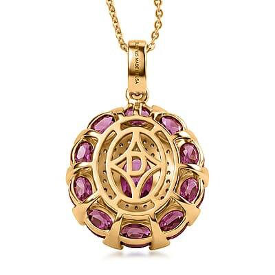 D'Joy AAA Radiant Ember Garnet and White Zircon 3.85 ctw Zinnia Floral Pendant Necklace in 18K Vermeil Yellow Gold Over Sterling Silver (20 Inches)