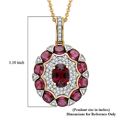 D'Joy AAA Radiant Ember Garnet and White Zircon 3.85 ctw Zinnia Floral Pendant Necklace in 18K Vermeil Yellow Gold Over Sterling Silver (20 Inches)