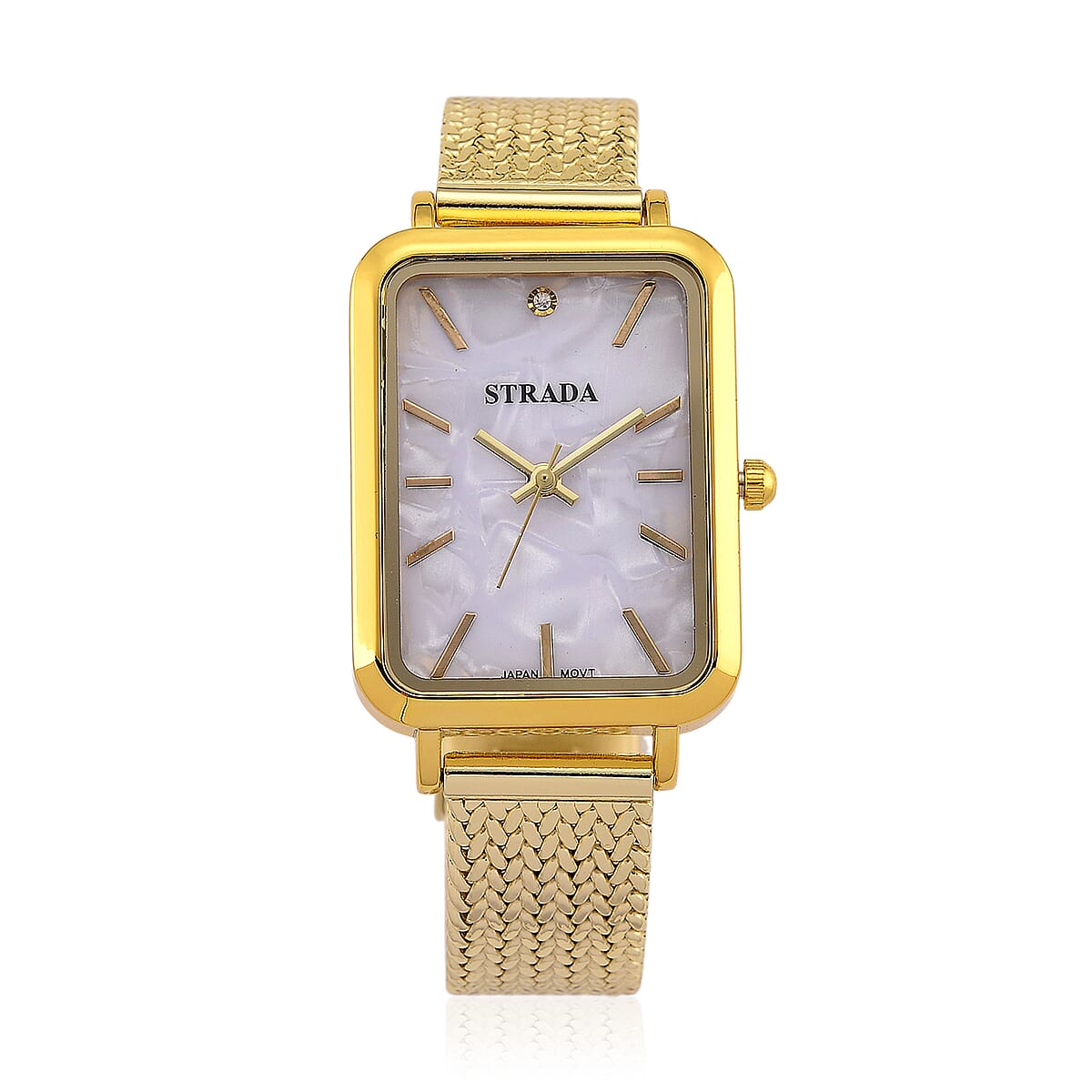 Strada Austrian Crystal Japanese Movement Fake MOP Dial Watch and 2 Pcs Goltone Bracelet (7-7.5In) image number 3