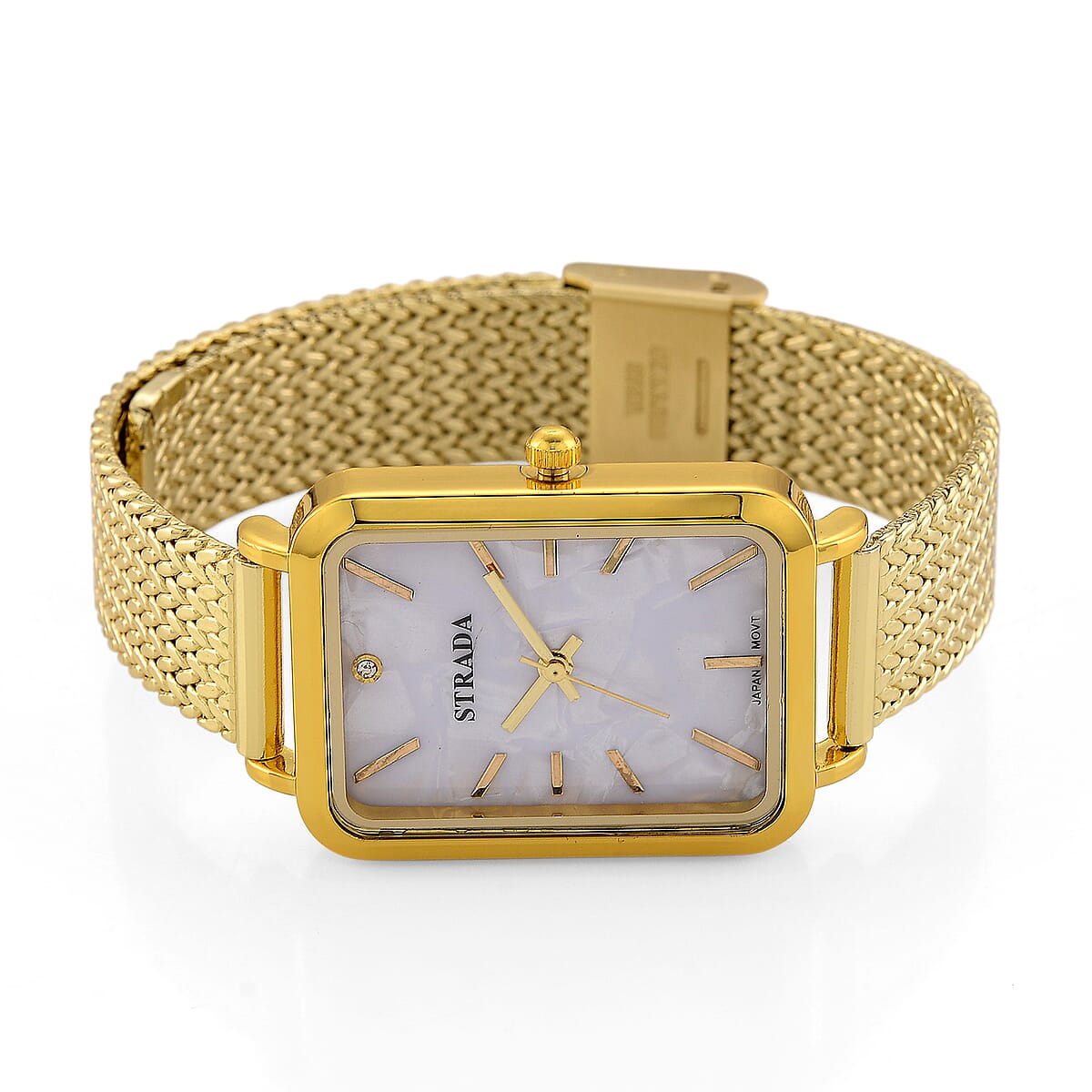 Strada Austrian Crystal Japanese Movement Fake MOP Dial Watch and 2 Pcs Goltone Bracelet (7-7.5In) image number 4